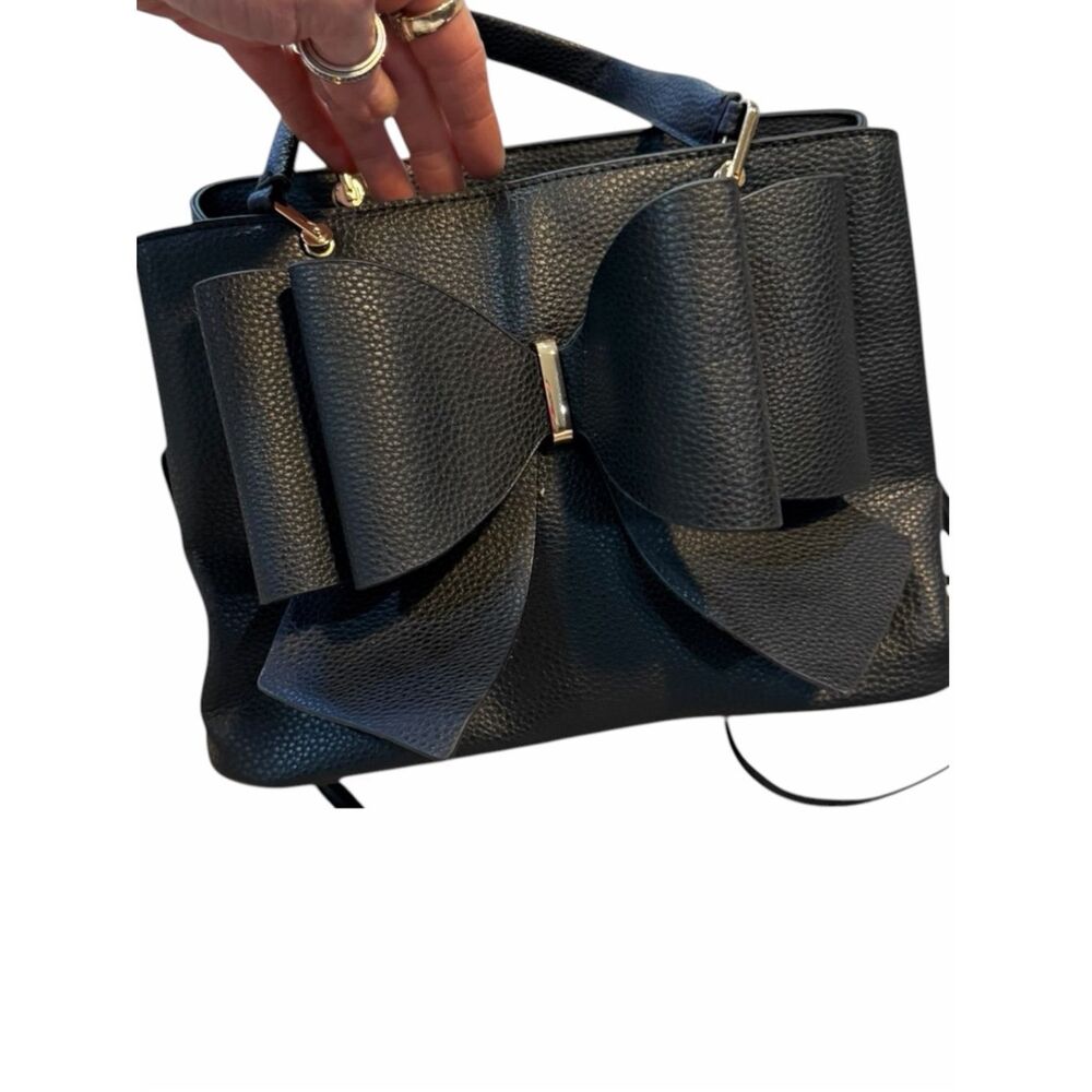 CROSSI NEW YORK Black Oversized Bow Satchel Shoulder Bag Vegan Leather